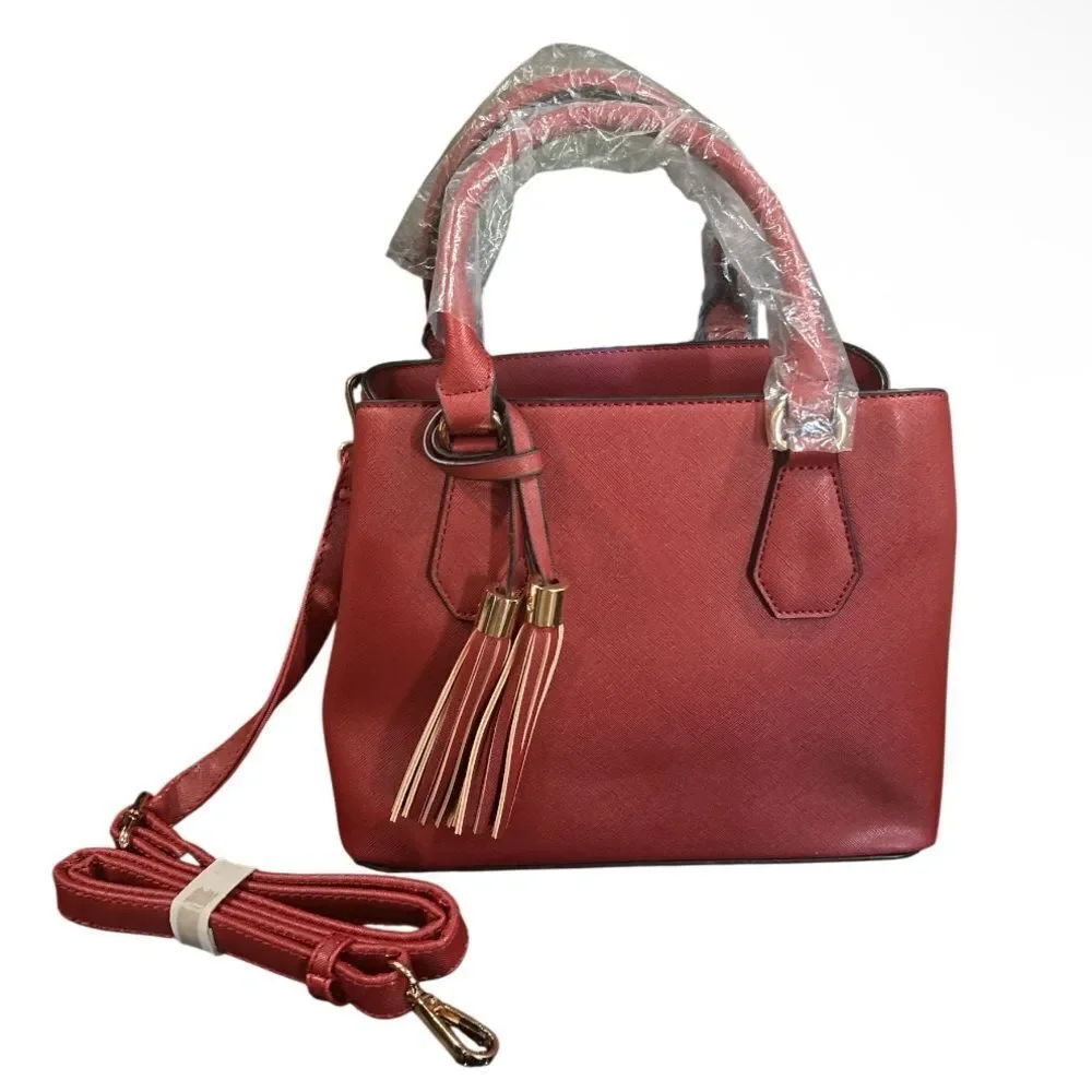 Elegant‎ Red Handbag with Tassel Accents with crossbody strap